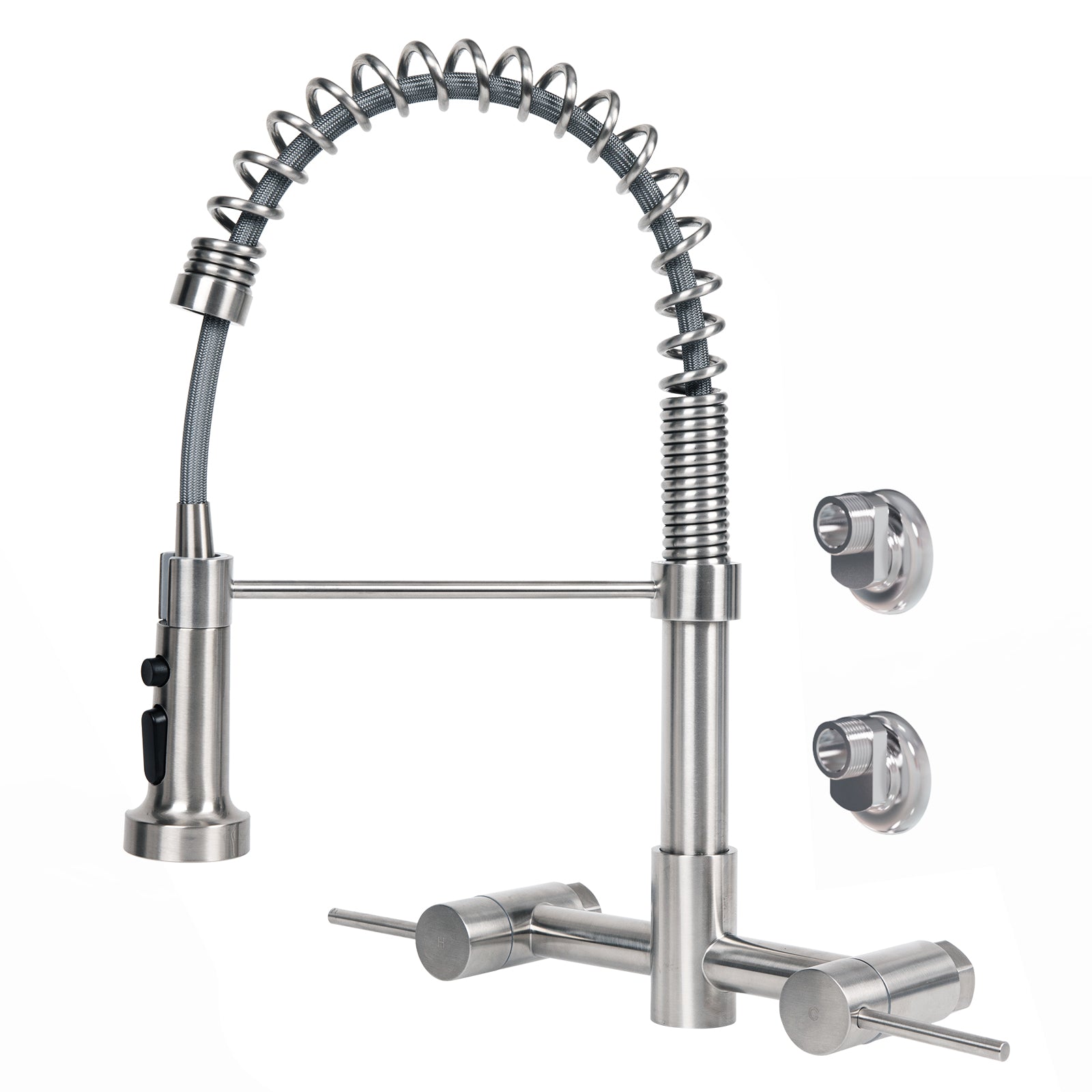 Besdor Wall Mount Kitchen Faucet with Pull Down Sprayer, Stainless Steel, Brushed Nickel